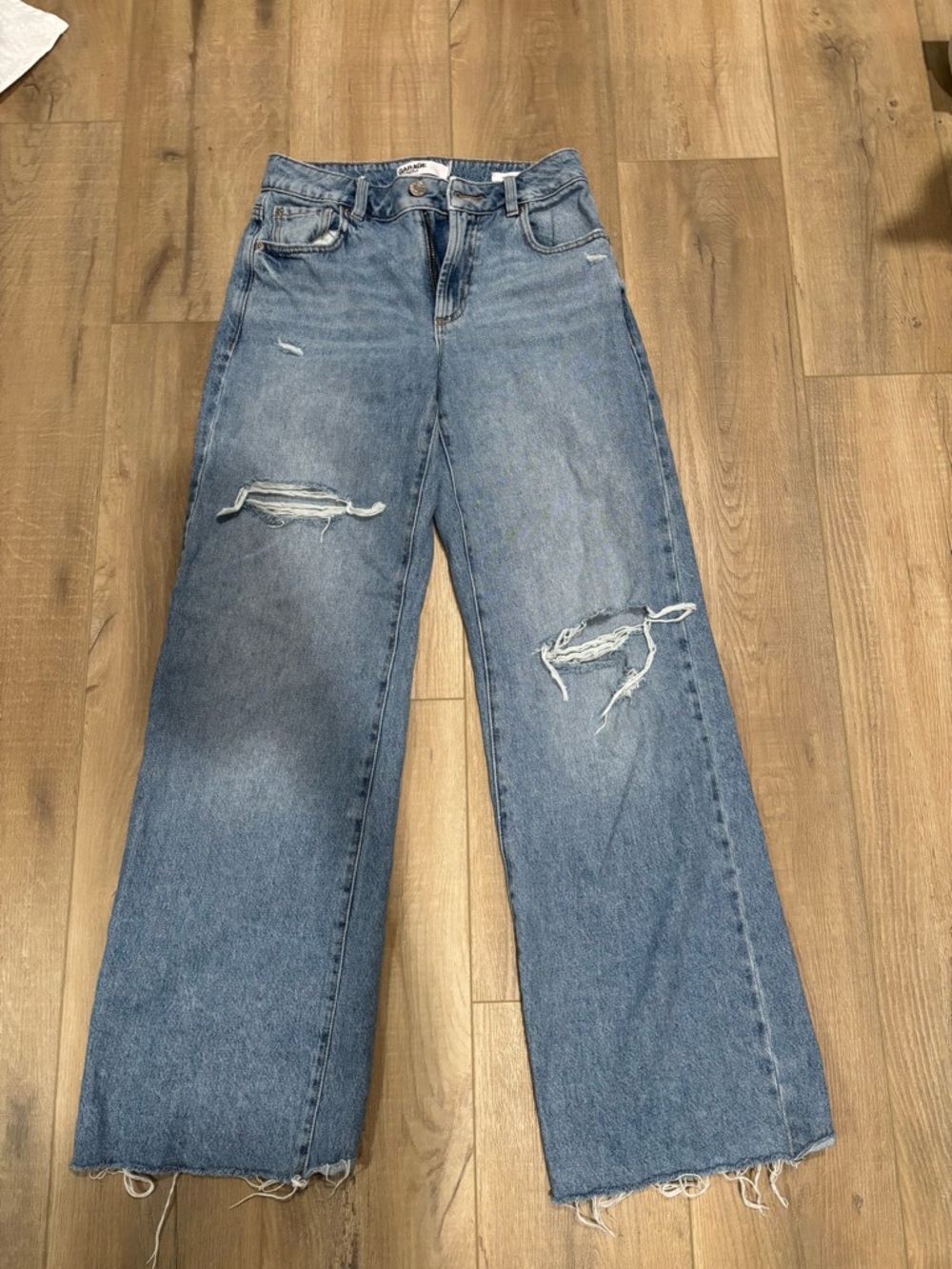 Garage Light Blue Wide Leg Distressed Jeans